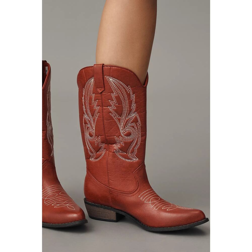 Coconuts by Matisse Red Embroidered Western Ankle Boots - Picture 2 of 11
